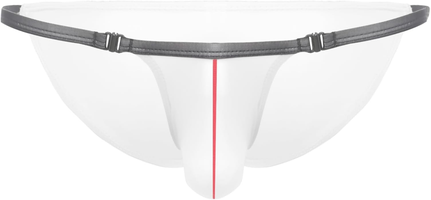 Men's Mesh Stretch Bikini Briefs Low Rise Silky Underwear Bulge Pouch Buckled Waist Trunks