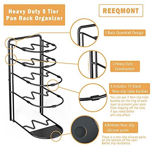image for REEQMONT Heavy Duty Pot Rack Organizer, 5 Tier Pan Rack Holder, Holds 