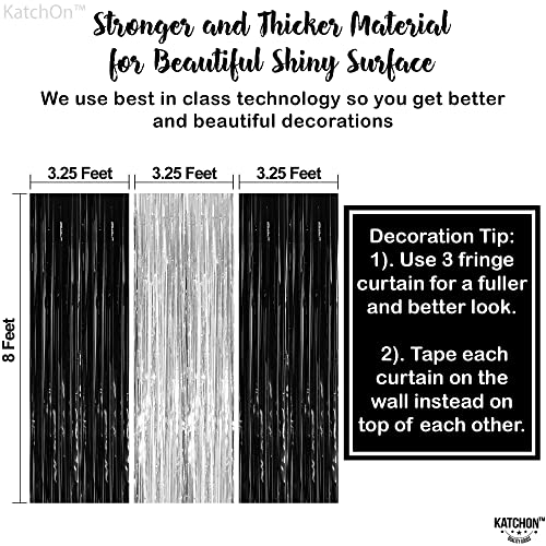 Image of KatchOn, 3Pcs Silver and Black Foil Fringe Curtain - 3.2x8 Feet, Silver & Black Backdrop Curtain for Black and Silver Party Decorations Graduation Photo Booth Backdrop for Graduation Decorations 2026