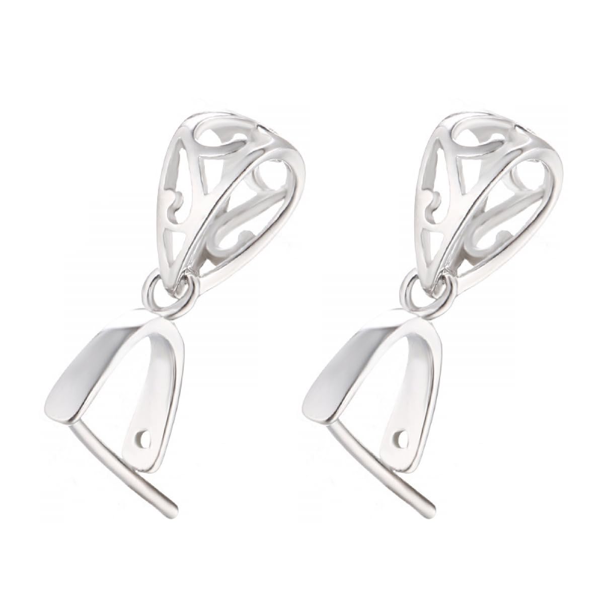 Sorcozn 2pcs 925 Sterling Silver Pendant Bail Connector Clasp Charms for Necklace DIY Jewelry Craft Making Accessories (Platinum color)
