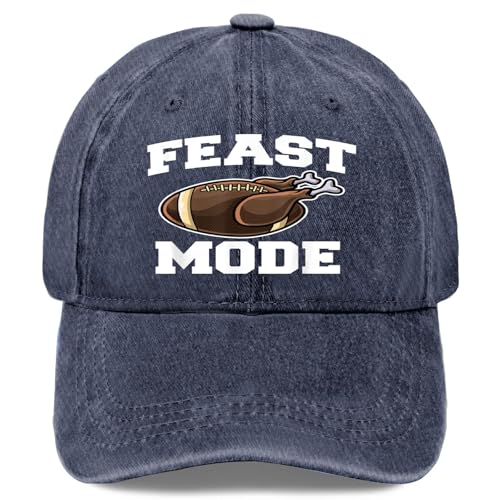 Feast Mode 67 Turkey Football Funny Thanksgiving Humor Hats for Mens Fashion Navy Blue