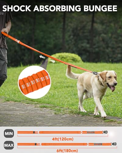 Joytale Tactical Dog Lead Heavy Duty, 1.2-1.8m Shock Absorbing Bungee leash with 2 Handle, Metal Carabiner Clip, Car Seatbelt - Image 3