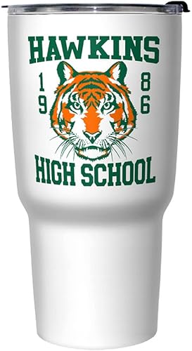 Netflix Stranger Things Hawkins High School - Taza de viaje de acero inoxidable, 27 onzas, multicolor