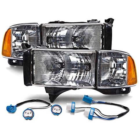 HEADLIGHTSDEPOT Halogen Headlights Conversion Set w/Wiring Harness Compatible with Dodge Ram Sport Model 1500 2500 3500 Includes Left Driver and Right Passenger Side Headlamps Cover
