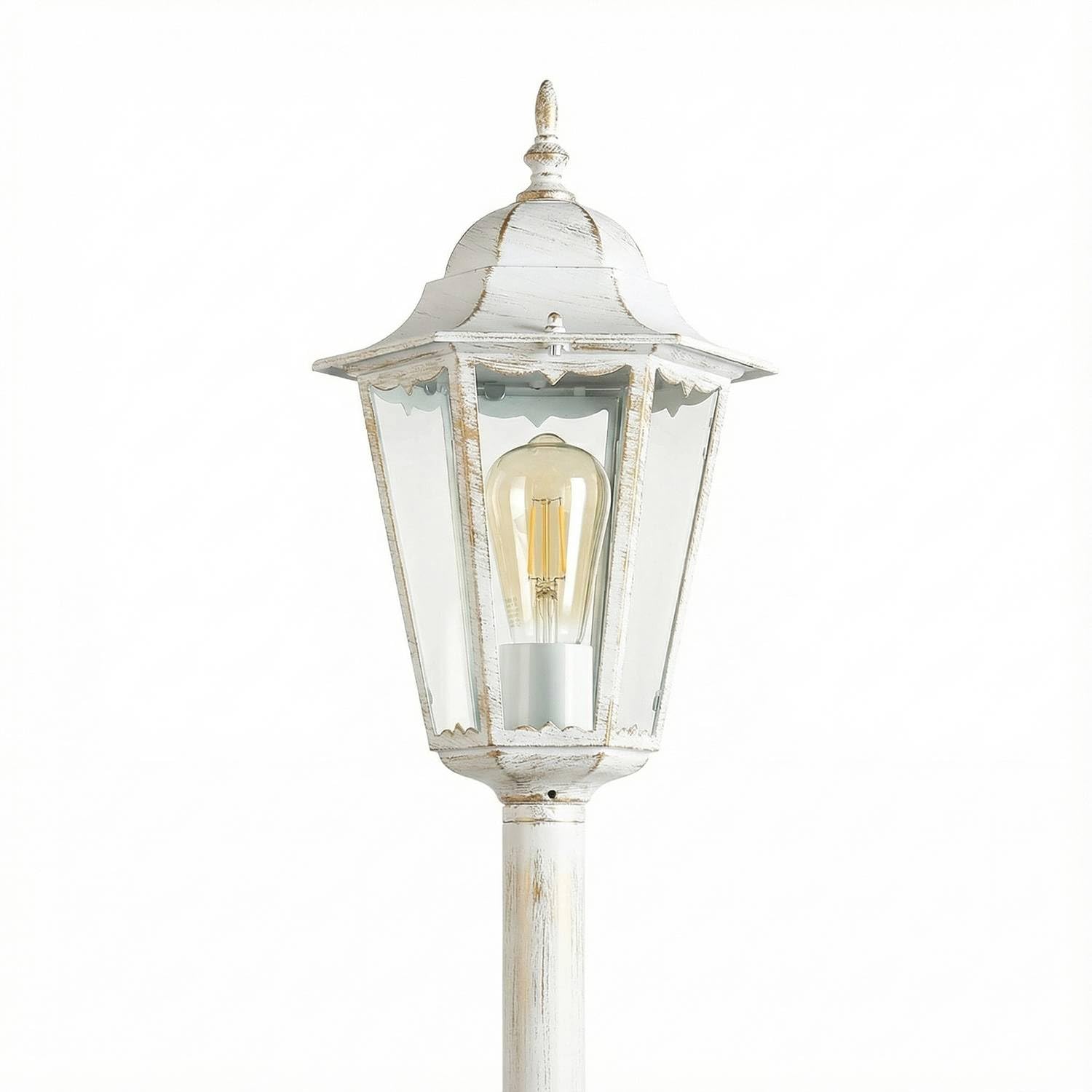 Lampa Ścieżkowa Ogrodowa BRISTOL Biały Metalowy Szklany Klosz 113 cm E27 IP44 Odporna na warunki atmosferyczne Zewnętrzna Lampa Podłogowa Latarnia Uliczna