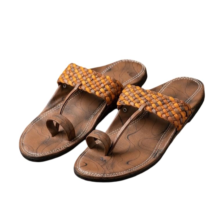 Men's Brown Handcrafted Kolhapuri Chappal | Braided Slip-On Ethnic Sandals | Comfortable Traditional Casual & Wedding Footwear for Men-image-10