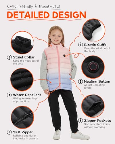 Kids' Puffer Heated Vest, Electric Heating Vest for Kids with 5V Battery Pack2