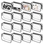 16 Pieces Clear Makeup Bags Bulk, TSA Approved Toiletry Bag for Travel, PVC Waterproof Travel Small Pouches Clear Pouch with Zipper for Men and Women Carry-on Travel Essentials Cosmetic Bags (Black)