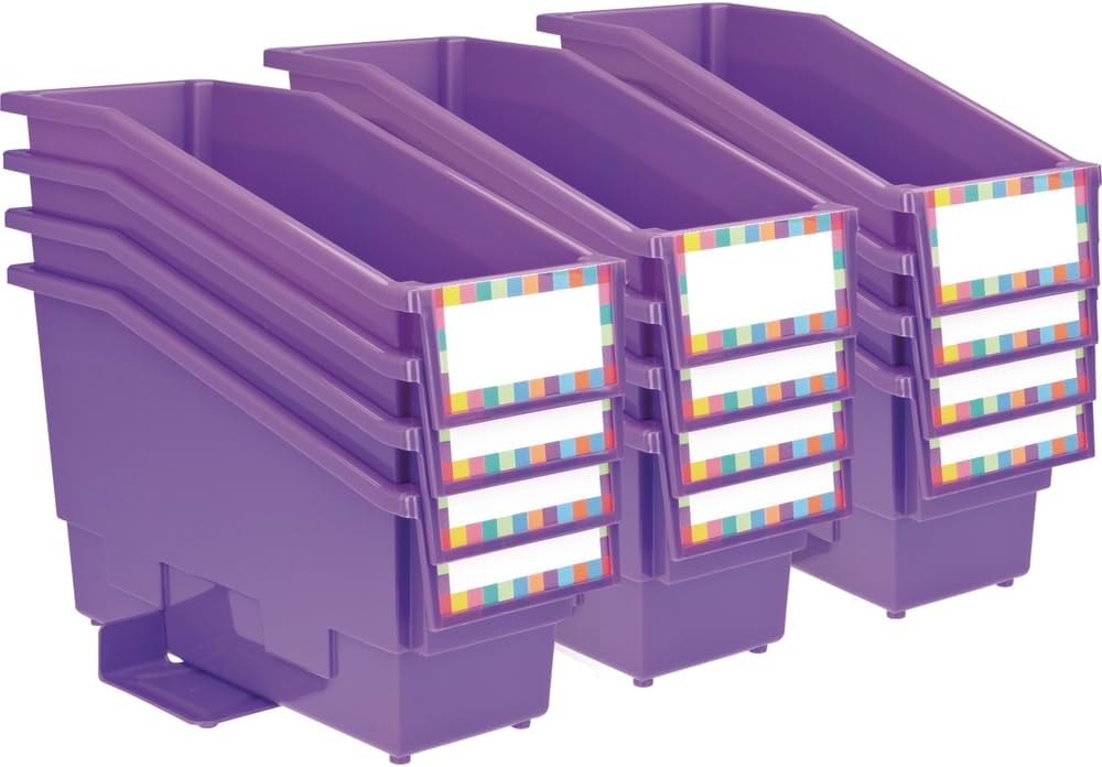Really Good Stuff Non-Tip Book and Binder Holders with Stabilizer Wings, 5.5” by 13.5” by 7.75” - Set of 12, Purple, Classroom Organization and Storage Solution