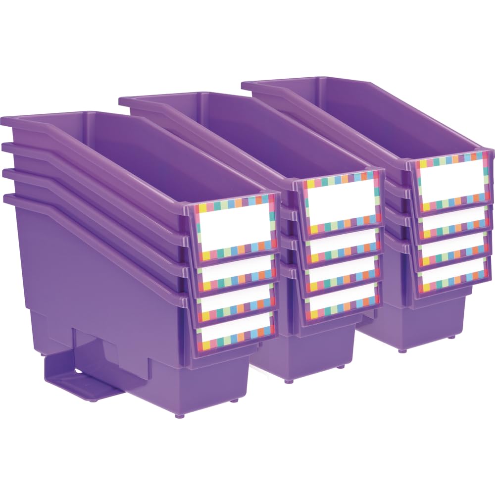 Really Good Stuff Non-Tip Book and Binder Holders with Stabilizer Wings, 5.5” by 13.5” by 7.75” - Set of 12, Purple, Classroom Organization and