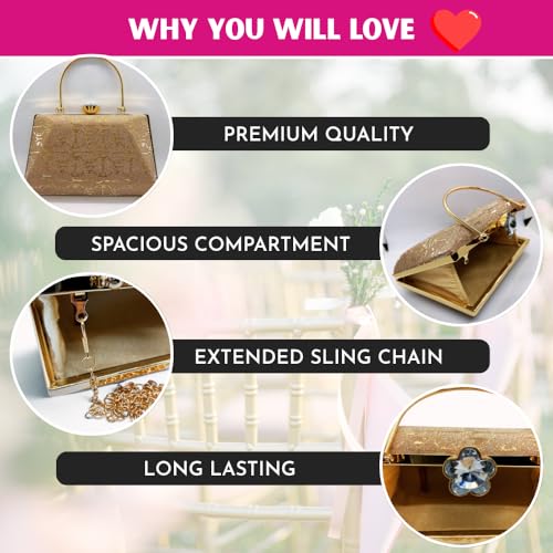 Image of SLARA Women's Evening Clutch Bag for Women, Glitter Pattern, Crystal Clasp Handbag, Perfect for Weddings, Parties, and Special Events