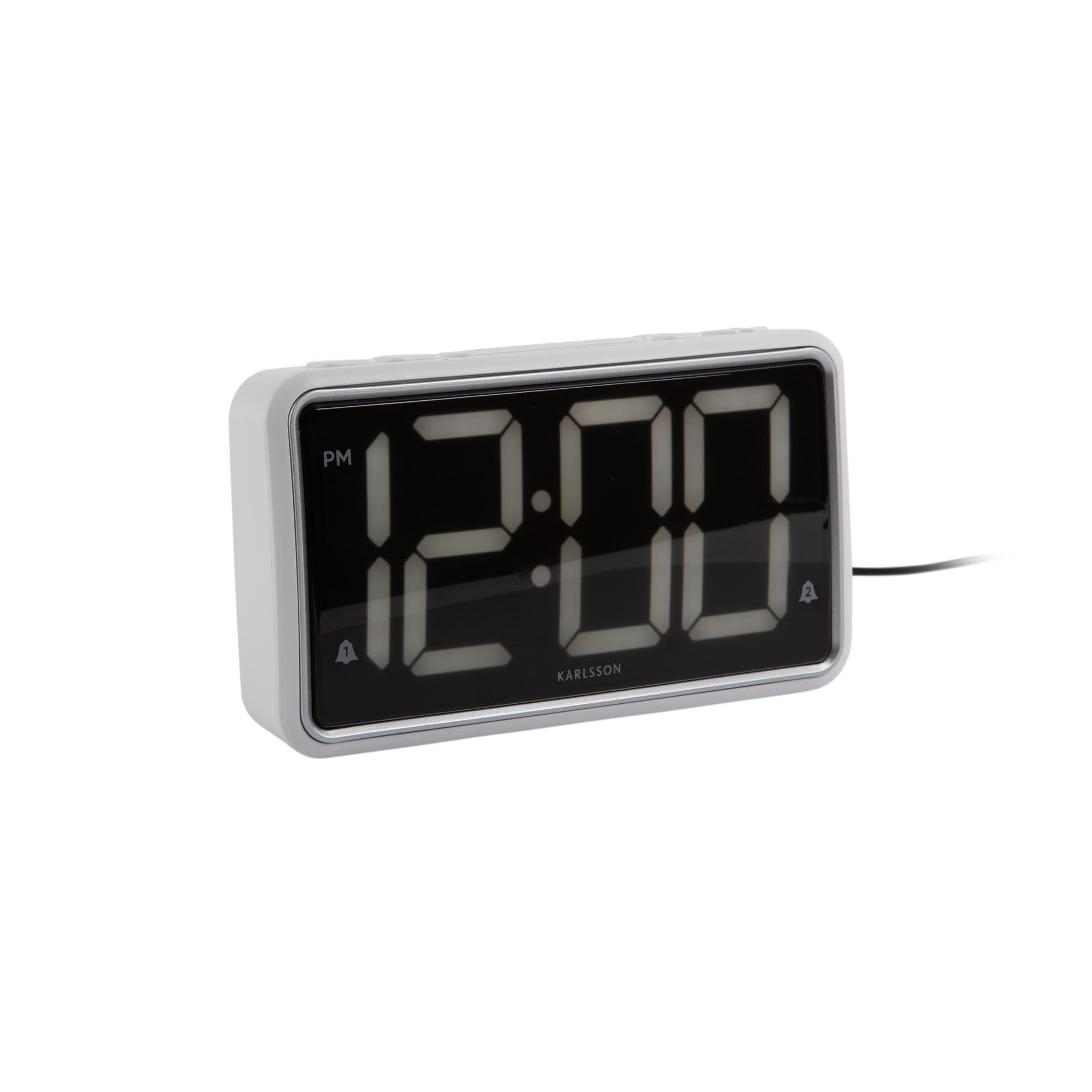 Karlsson New Retro Alarm Clock with Large Digit Display - with Rechargeable USB or Battery Operated (White)