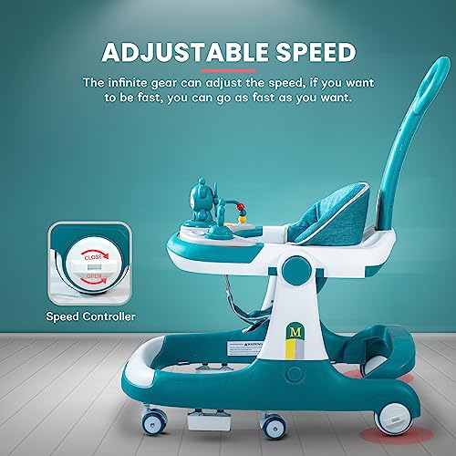 Image of Baybee Magnum 2 in 1 Baby Walker for Kids, Round Kids Push Walker with Parental Handle & Height Adjustable, Foldable Activity Walker for Baby with Musical Toy Bar for 6-18 Months Boys Girls (Green)