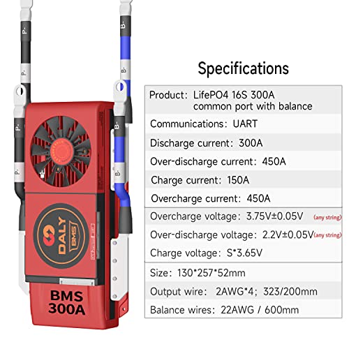 Daly Smart BMS 16S LiFePO4 48V 300A con ventola