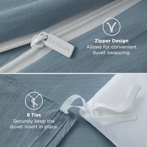 Image of Bedsure Mineral Blue Duvet Cover Twin /Twin XL Size - 2 Pieces Prewashed Cotton-Like Polyester Extra Soft Bedding Set, Includes 1 Duvet Cover 68''x90''with Zipper Closure & 1 Pillow Sham, No Comforter