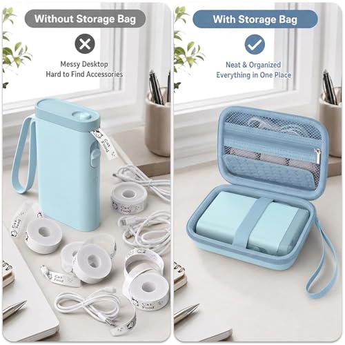 Image of Comecase Case Compatible with Nelko P21 / for Phomemo D30 D35 Label Maker Machine, for JADENS D11 / for SUPVAN Mini Labeler Sticker, Labler Maker Storage for Tape&Accessories (Sky Blue)