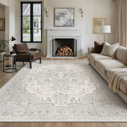 PureCozy Teppich Wohnzimmer Grau 200x300cm Vintage Wohnzimmerteppich | Schlafzimmer Carpet, Waschbarer Rutschfest, Weich Kurzflor, Living Room