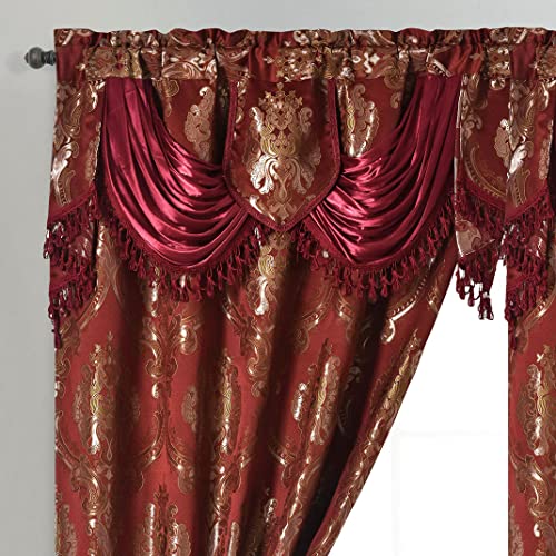 GOHD Luxe Love Lot de 2 Rideaux de fenêtre Jacquard avec cantonnière Fantaisie attachée (vin, 137,2 cm de Large x 213,4 cm de Hauteur avec cantonnière de 45,7 cm x 2...