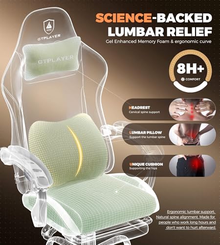 Image of GTPLAYER Gaming Chair with Foot Rest & Pocket Spring Cushion, Ergonomic High Back Computer Desk Chair with Headrest & Lumbar Support for Back Pain Relief, Breathable Fabric, Green