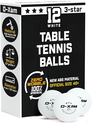 D-Xam Ping Pong Balls 3 Star Orange or White Table Tennis Balls Professional Premium Abs Ping Pong Ball for Indoor & Outdoor (White 12 Pack)