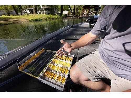 Image of Plano Edge 3700 Vertical Jig & Spybait Box Tackle Storage, Gray and Yellow, Holds Up to 52 Vertical Baits, Rust-Resistant and Waterproof Bait Organizer Box