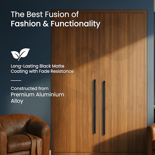 Image of LAPO 3 Piece Wardrobe Handle 24 inch, Pull Handles, Long Wardrobe Handle with Comfy Grip, Aluminum Handle for Kitchen, Bedroom, Office, Cabinet Wardrobe with Screws (Black, 600mm (24 inch) M-FB