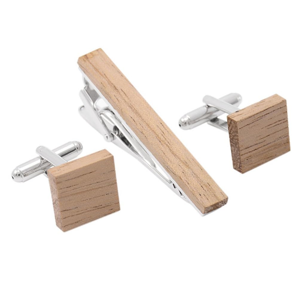 Krawattenklammern Metall Massivholz Vintage Herrenkragen Clip Holzkrawatte Cufflinks Set (D_D)