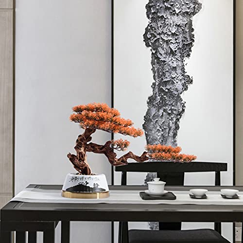 Sztuczne drzewko bonsai z symulowanymi jesiennymi liśćmi do domu i biura, roślina doniczkowa w ceramicznej doniczce