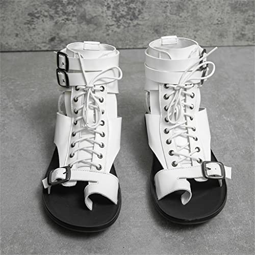Men's High Top Sandals Versatile Men's Roman Sandals Casual Lace Up Buckle Strap Sandals Men Shoes(D,40 Code)3
