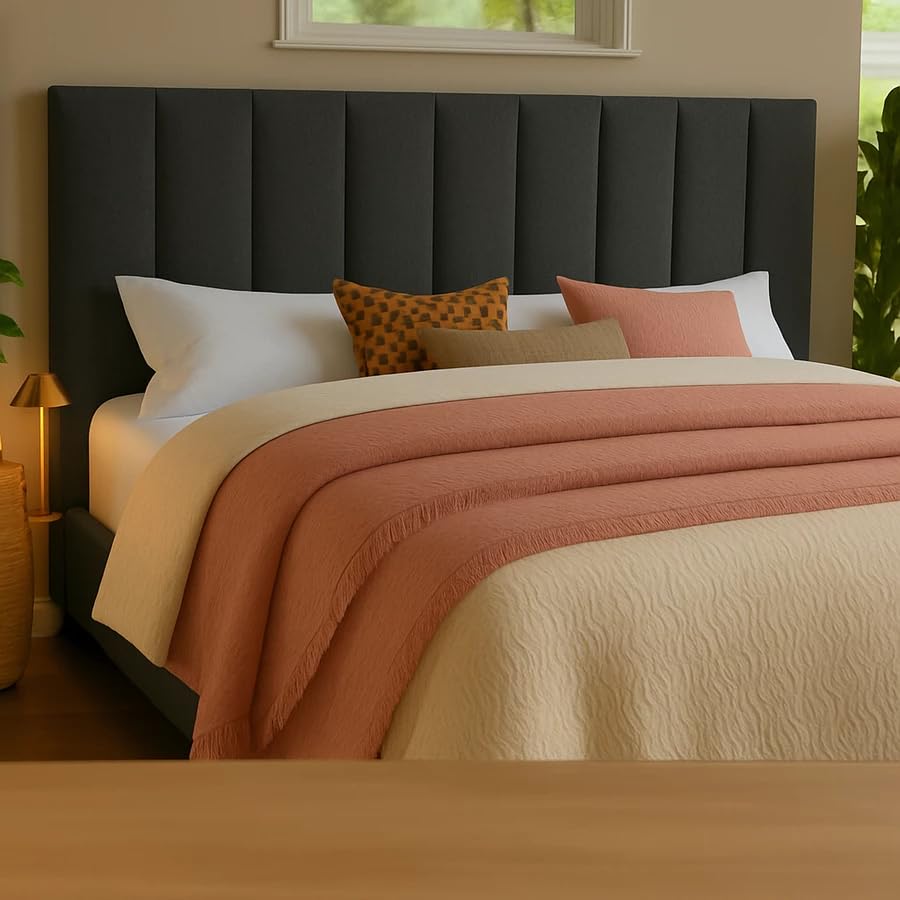 Cabeceira Modular Para Cama De Casal – Estofada Com Fita Dupla Face De Fixação Sem Furos Na Parede (Cinza)