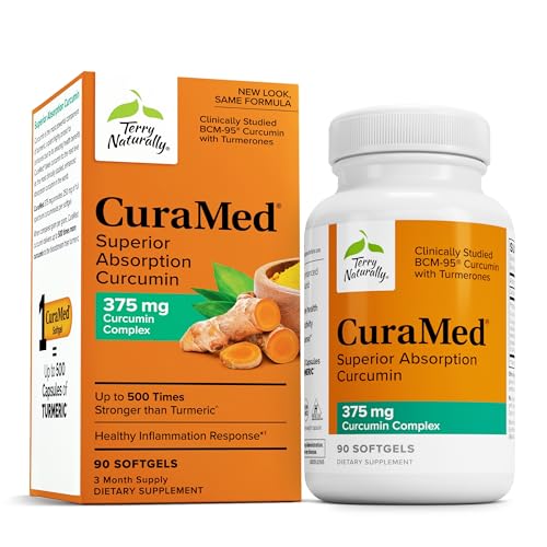Terry Naturally CuraMed 375mg - Antioxidant Supplement for Brain & Immune Health Support - Dietary Supplement with Curcumin & Turmeric Essential Oil - Herbal Liver Support - 90 Softgels
