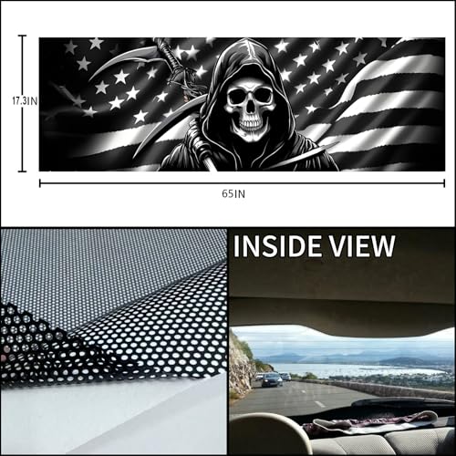 Image of Rear Window Decals for Trucks - 65x17.3 in Back Window Decals Fit Most Pickup Trucks SUV, Vinyl American Skull Flag Back Window Decal for Car Personalized Decoration - Skull Decal-6-S
