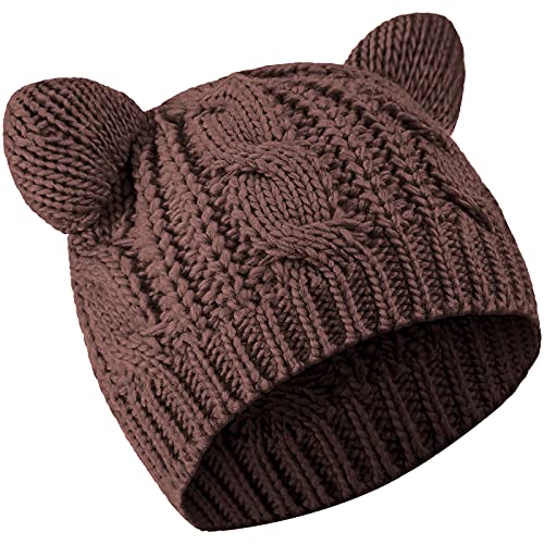 SATINIOR Gorro de Oreja de Gato Lindo Gorro de Cable de Punto de Invierno (Marrón)
