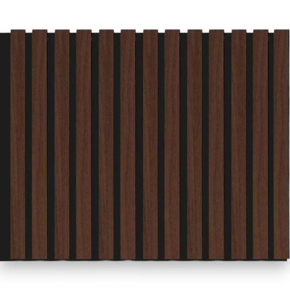 Set 4 pannelli fonoassorbenti decorativi in mdf per uso interno, Effetto Legno, Pannelli Murali, Design Moderno 60xH275 cm (Noce scuro)