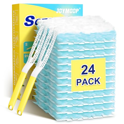 Image of JOYMOOP Disposable Duster for Cleaning, with 2 Handles & 24 Ct Blue Heavy Duty Refills for Swiffer Feather Duster, Household Cleaning Tool for Electronics, Dusting Furniture, Blinds, Pet Hair