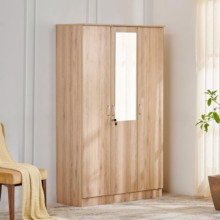 Image of Home Centre Engineered Wood Helios Alton 3-Door Wardrobe with Mirror, Brown