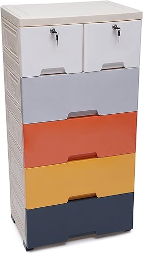 Miniatura 116 de Eapmic Cajones de plástico, armario de almacenamiento con 6 cajones, cajones de armario altos de pie, muebles de noche y mesa auxiliar para oficina,