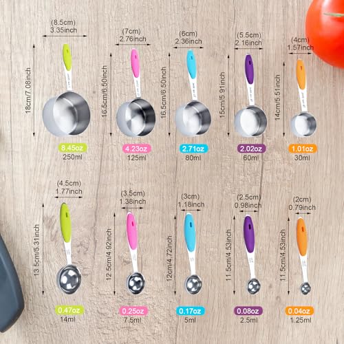Set de 10 Vasos y Cucharas Medidoras de Acero Inoxidable miniatura 2