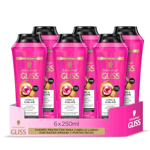 Gliss - Champú para pelo largo con raíces grasas - Long&Sublime - 6 uds de 250ml