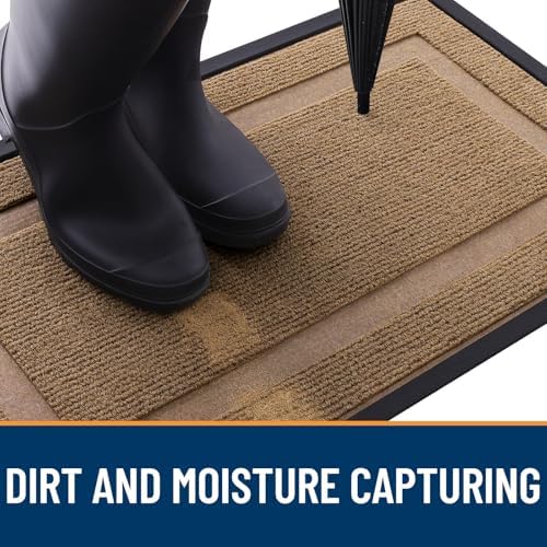 OLANLY Front Door Mat Indoor Outdoor Entrance, Waterproof All-Season, All-Weather Doormat, Sturdy Natural Rubber, Fade Resistant, Low Profile, Easy Clean Patio Porch Entryway Mat, 71x23, Light Borwn