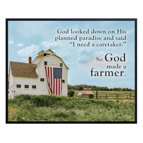 Patriotic Christian Wall Art & Decor - Country Farmhouse Poster - So God Made a Farmer Sign - Religious Gifts - American Flag Farm Pictures - Barn Wall Decor for Living Room - Paul Harvey Quote