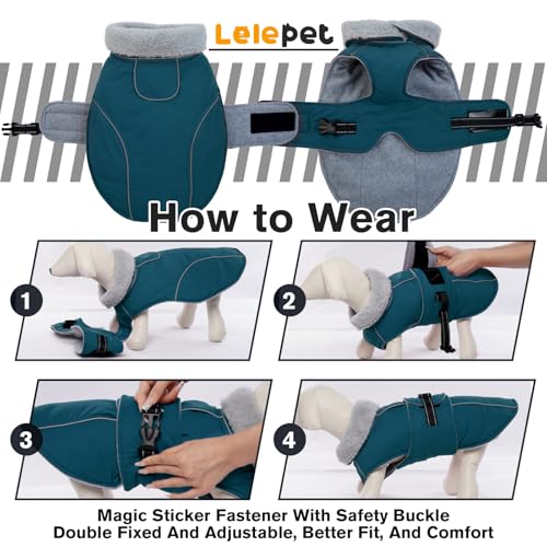 Image of Lelepet Dog Coats for Small Dogs Waterproof Dog Jacket with Adjustable Fit | Winter Jacket Reflective Pet Fleece Vest Windproof Cold Weather Coats with Adjustable Buckle & Leash Hole, Dark Green, S
