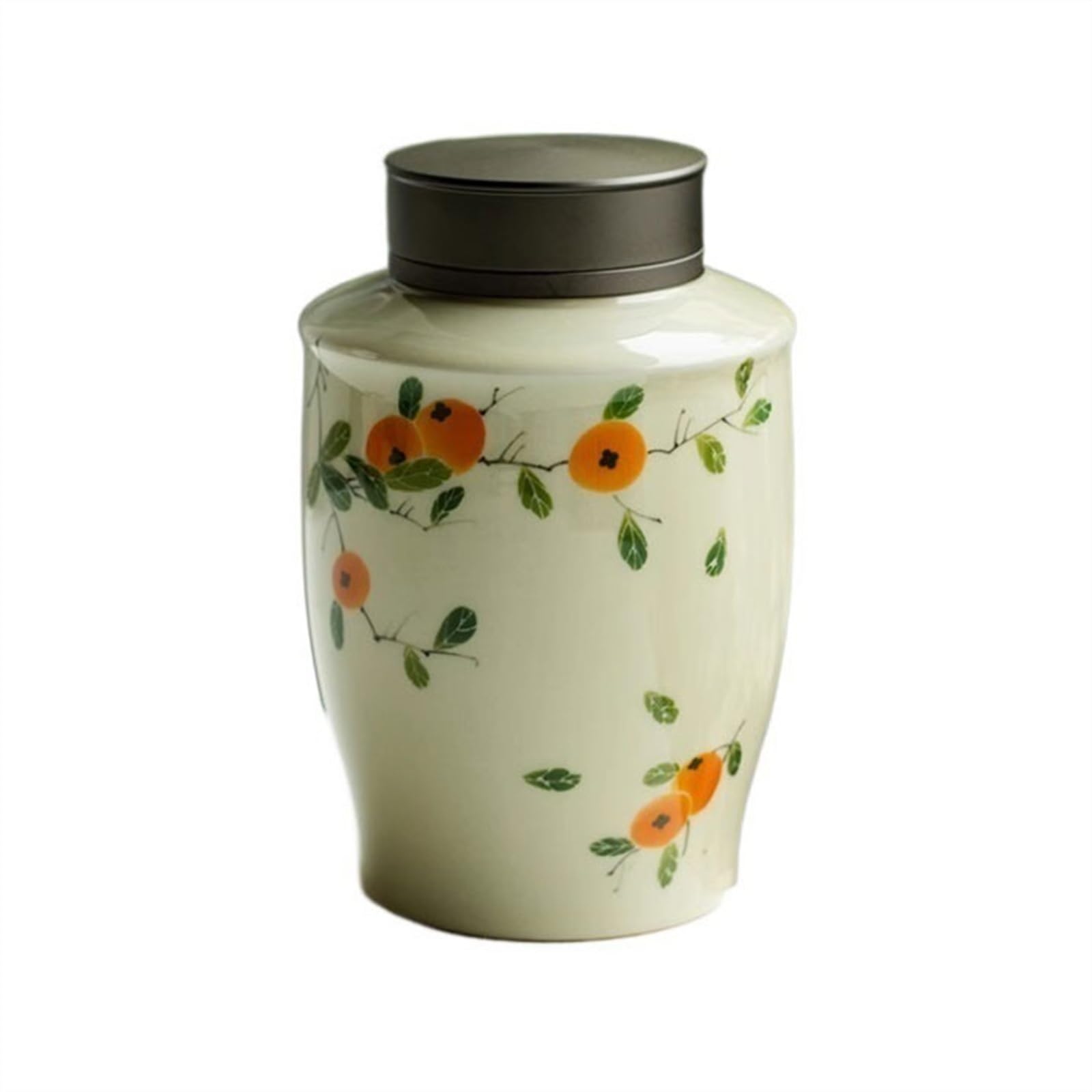Hhaoran-9868 Ceramic Tea Canister Hand-painted Persimmon Pattern Tea Canister Ceramic Double Lid Sealed Puerh Storage Warehouse Food Canisters for Kitchen
