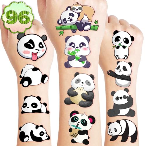 96PCS Panda Pre-Cut Temporary Tattoos for Kids – Cute Birthday Party Supplies, Stickers for Girls & Boys, Fun Party Favors, Classroom Prizes, School Gifts, Themed Panda Decorations