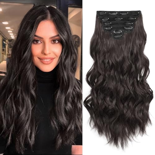 Synthetic Clip in Hair Extensions, 6 PCS Natural & Soft Hair & Bl...
