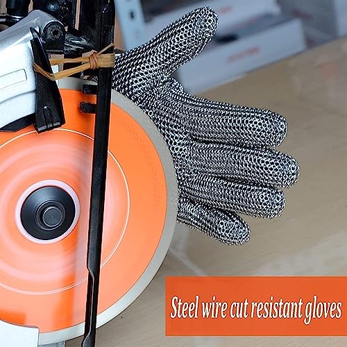 CukUJH Anti-cut Gloves Metal Cut-resistant Gloves, Food Grade Safety Work Gloves, Non-slip Rust-proof Stainless Steel Chain Armor Gloves (1)(XS/200mm)