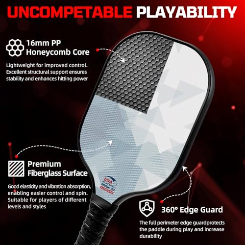 Image of BAGAIL Pickleball Paddles, USAPA Approved Fiberglass Surface Pickleball Set, Lightweight Pickle Ball Rackets with 4 Balls, 1 Bag, Designed in California for Traction and Stability