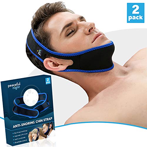 Chin Strap for Snoring by Peaceful Night - 2 Pack of Anti Snoring Chin Strap - Adjustable Jaw Strap and Comfortable Snore Chin Strap