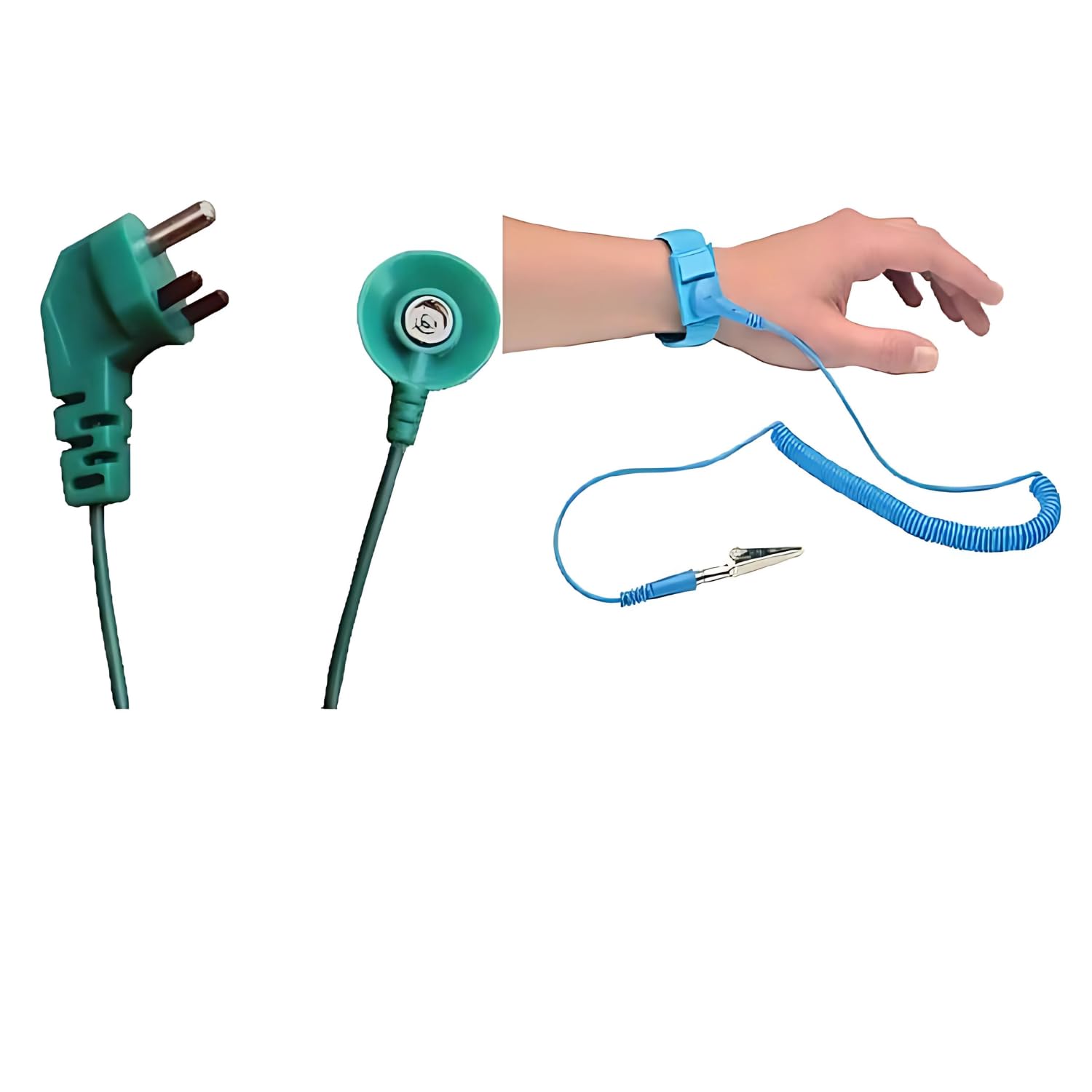 Global Static Solutions 2 Pcs Combo of 3 Pin Grounding Plug 1 Pcs & ESD Wrist Band 1 Pcs