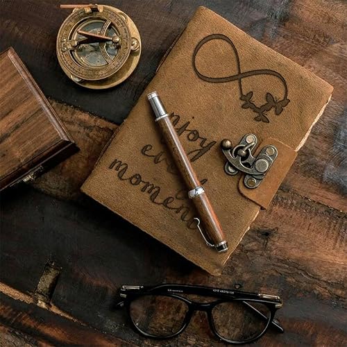 Image of DI-KRAFT Handcrafted A5 120 GSM Vintage Paper Printed Diary Leather Writing Diary With Buckle Lock Notebook Unruled Personal Diaries Leather Journal for Office - 5x7 Inch 200 Pages (Brown Quote3)